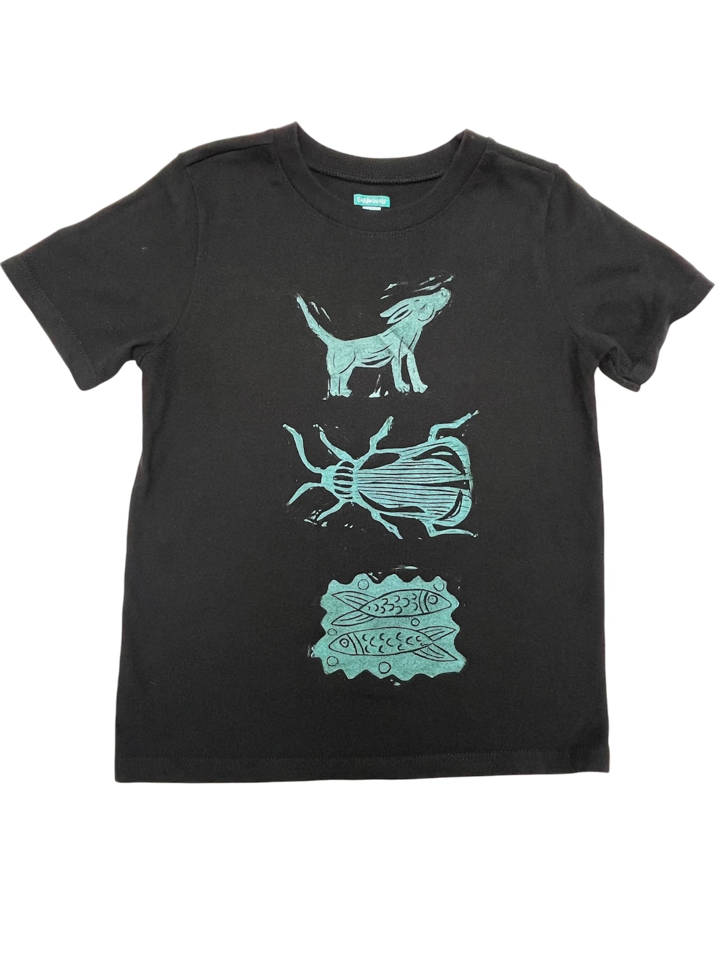 Black Tee- dog, beetle, fish