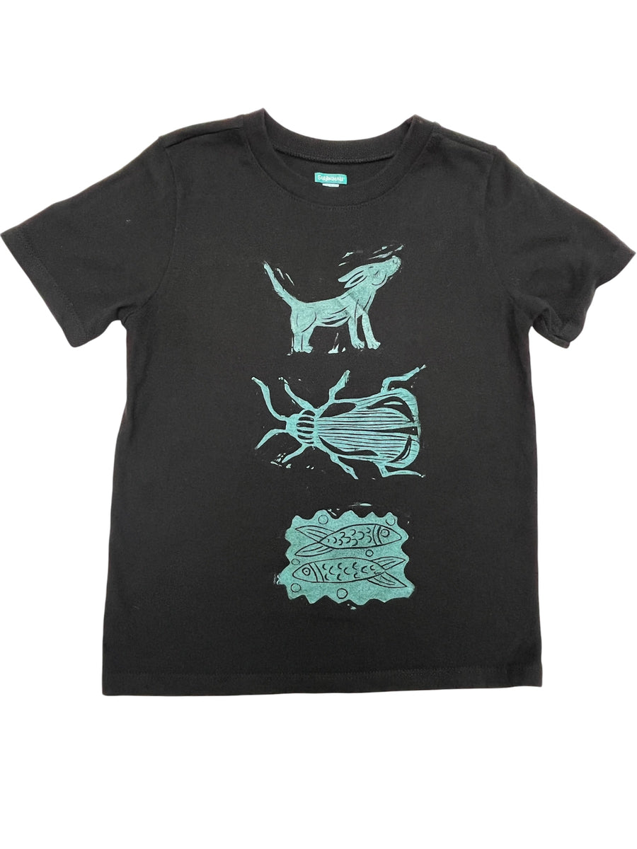 Black Tee- dog, beetle, fish