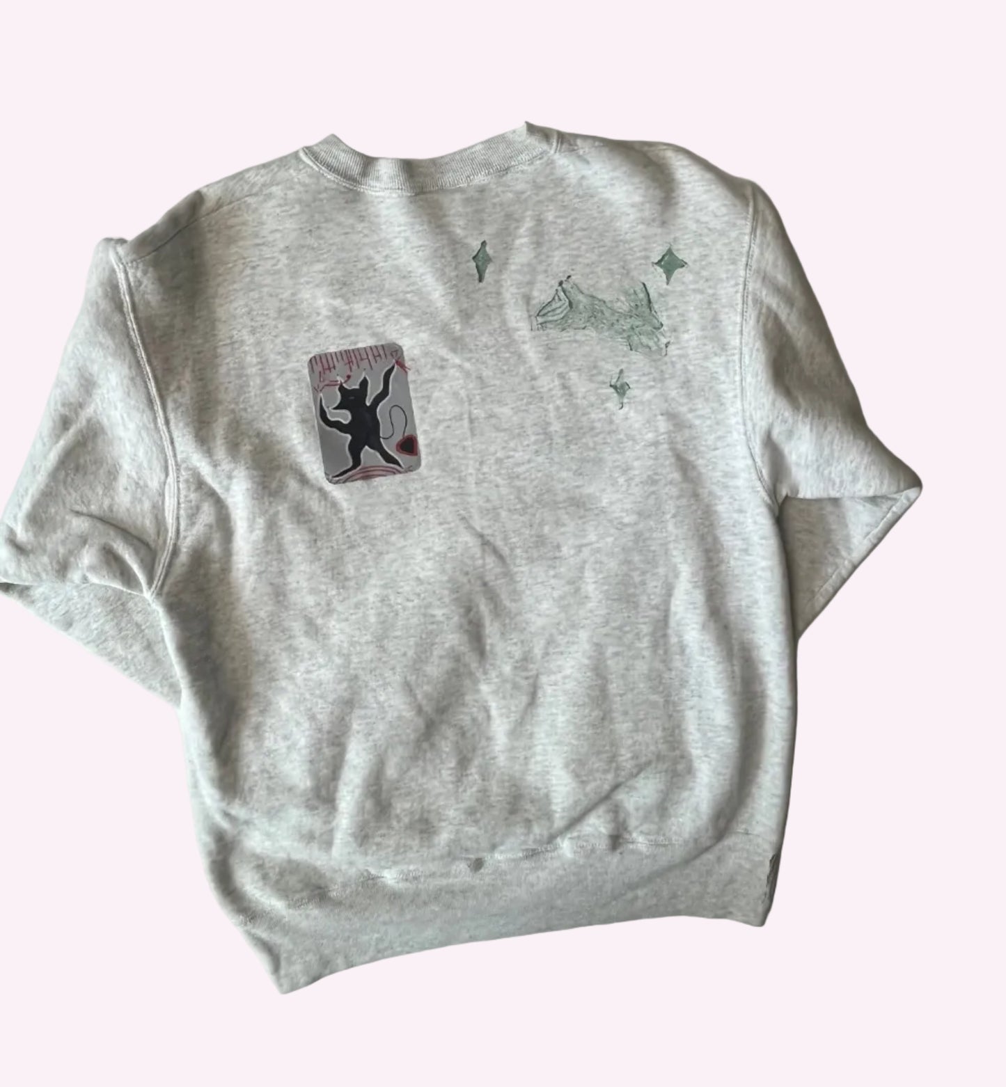 patched & printed pullover