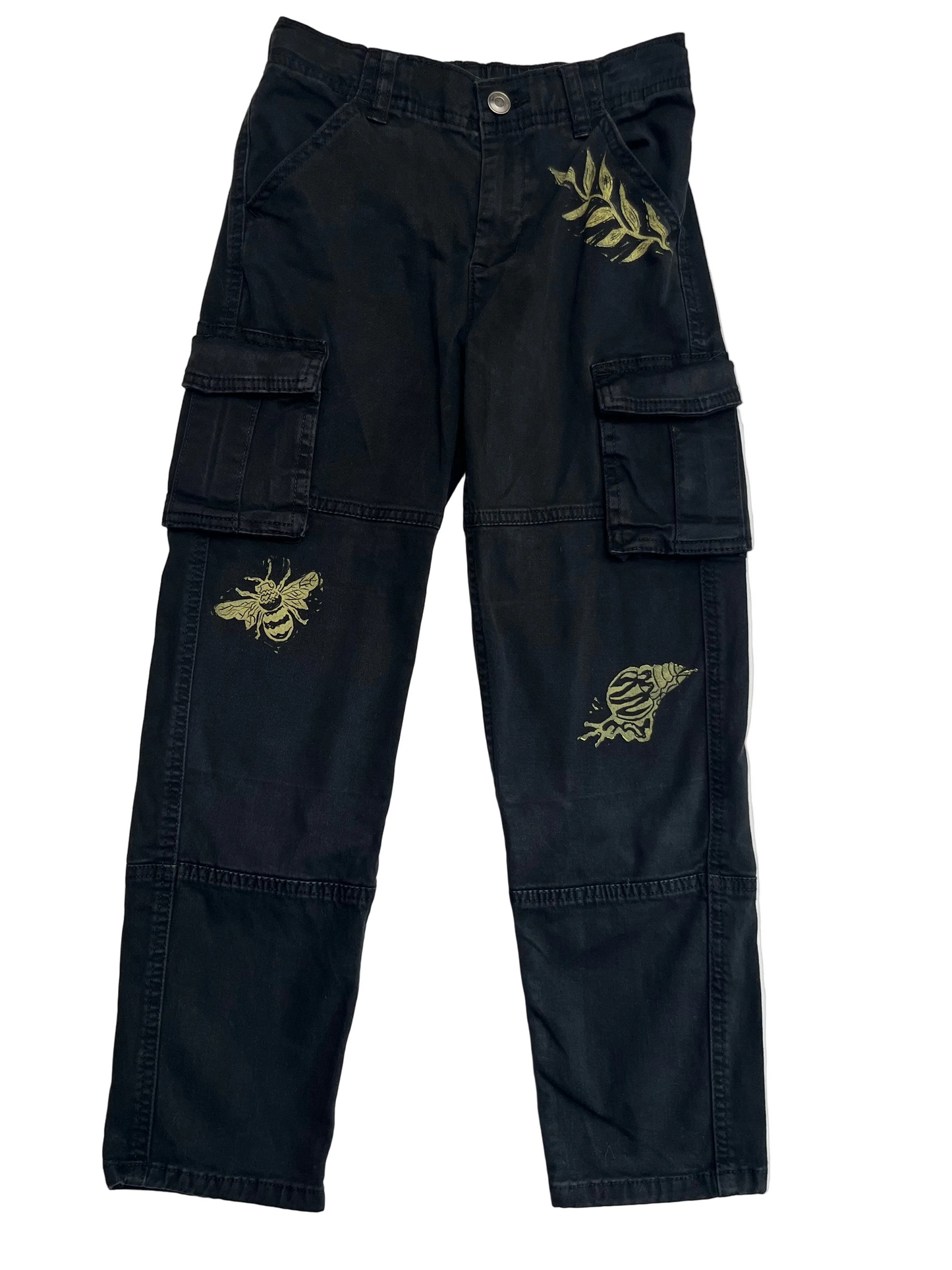 black cargo kids pant/ yellow critters