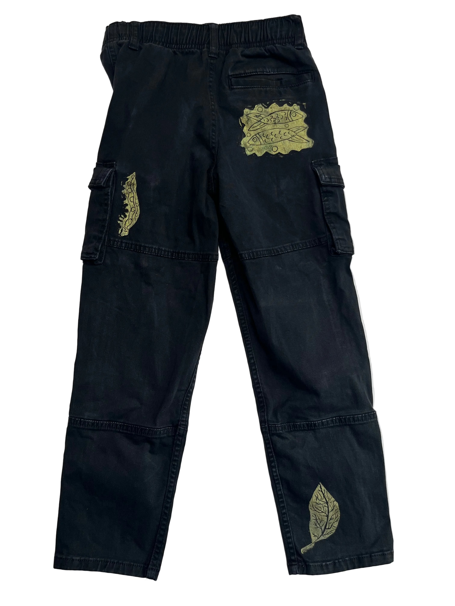 black cargo kids pant/ yellow critters