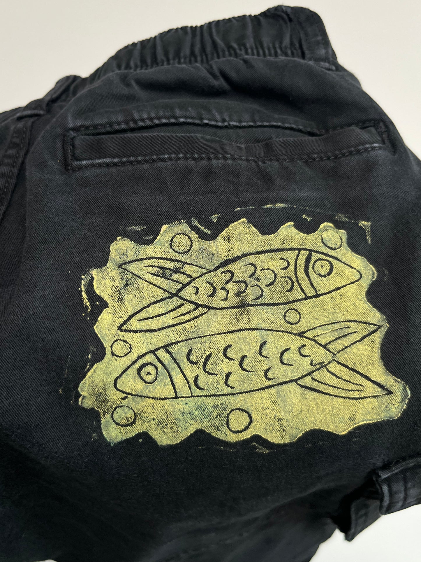 black cargo kids pant/ yellow critters