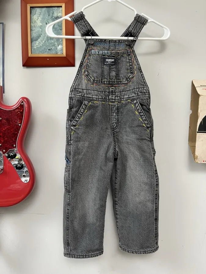 insulated oshkosh overalls — Grey overalls with visible mending for kids, size 3T